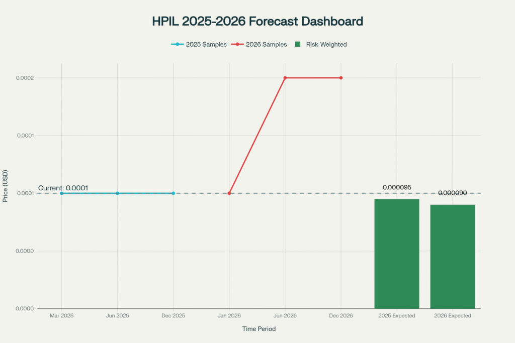 HPIL 2025–2026 Forecast Dashboard: Price snapshots, share base, monthly samples, and risk-weighted expectations