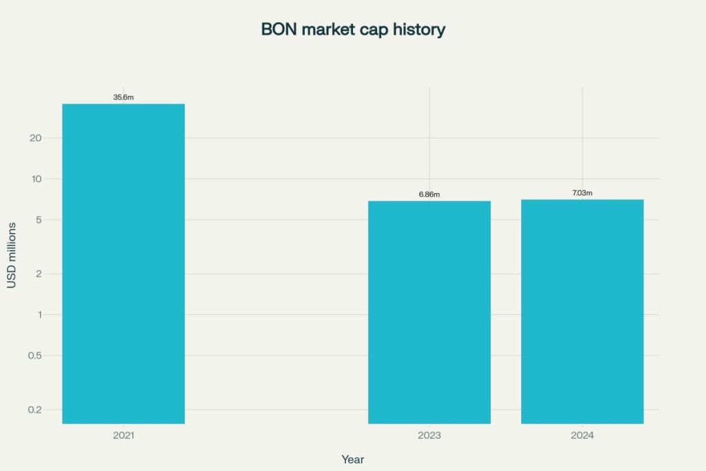 Market cap collapsed from $35.6M (2021) to ~$0.21M (Jun 2025)