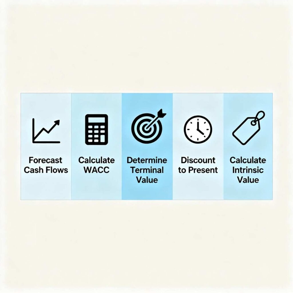 Step-by-step visual guide to calculating stock intrinsic value using DCF model